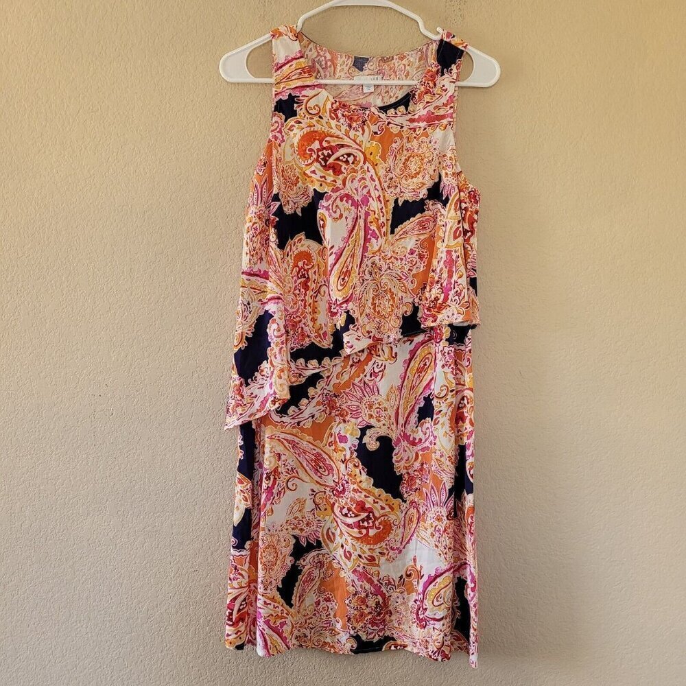 J.JILL Asymmetric Tiered Sleeveless Paisley Tank Dress Sz Xs Lightweight Travel